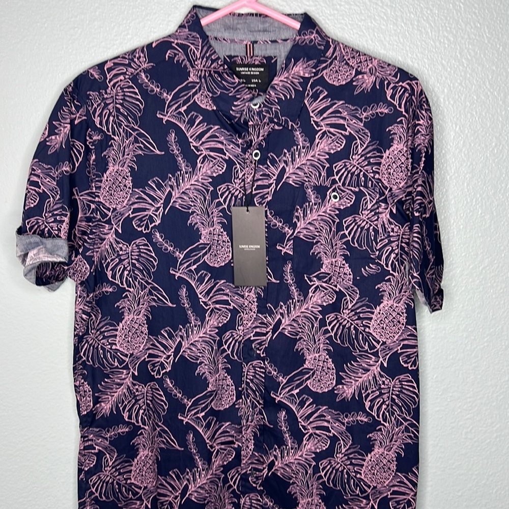 pink and navy pineapple button down